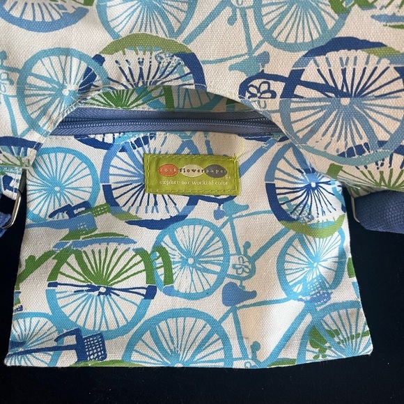 Rock flower paper Bicycle Hobo Crossbody Bag Cotton Canvas 13”x10”x5” Medium - Picture 4 of 12